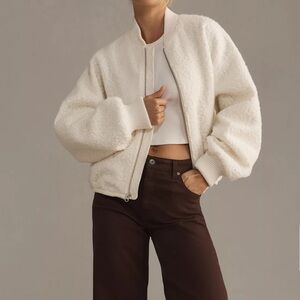 Anthropologie Sherpa or Teddy Fleece Zip up Bomber Jacket Women’s Size M